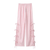 Bow Tie Side Hollow High-Waisted Casual Trousers 2025 Spring And Summer Women's Broad Leg