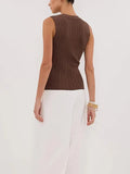 Summer Sleeveless Single-Button Clasp Knit Small Cardigan New Tight Vest
