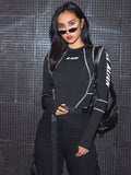 Mesh Colorblock Half Turtleneck Bottoming Shirt Letter Print Topstitching Long Sleeve T-Shirt All-match One Piece Women-Outfit