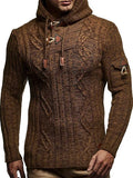 Toloer And Winter Fashion Men's Knit Long Sleeves With Cap Shoulder Seal Bull Horn Buckle Slim Men's