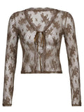 Open Front Lace Long Sleeve Crop Blouse-Outfit