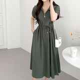 Toloer Chic Summer Age Reduction Retro Niche French Design Sense Temperament Casual Lace Waist Show Thin Dress-Outfit