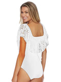 Female Bikini One-piece Swimsuit Conservative Solid Color Printed Ruffle Sexy Swimsuit Hollow Cut Flower Female
