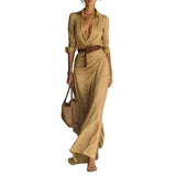 Women's Autumn Elegant Temperament Sexy Solid Color Irregular Folds Containing Belt