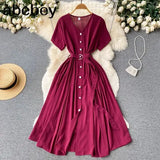 Vacation Chiffon Dresses For Women 2022 Pleated Long Dress Solid Color Temperament V-neck Maxi Bohemia Dress Robe