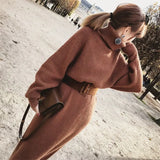 2022 Winter Female Sweater Dress Women Pullover Turtleneck Long Sleeves Warm Slim Sweater Knitted Dress With Belt High
