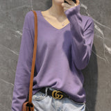 Toloer Style Autumn Winter Woolen Sweater Female V Gets Short Money Inside Build Head Sweater Slim Bottom Sweater-Outfit