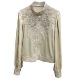 Silk Embroidered Shirt Women's 2023 Early Spring New Court Style Hollow-Out Shirt Socialite Temperament-Outfit