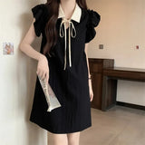 MM300 Pounds Large-Size Reduction Of Small Flying Sleeves Black Dress Women's Summer French Small Fragrant Wind Straight Cover Belly