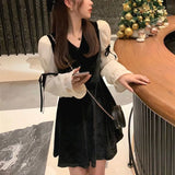 Mini Dress Lolita Women 2021 Autumn Lace Bow Velvet Evening Party Dress Female Y2k Casual Kawaii One Piece Dress