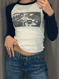 Figure Graphic Raglan Long Sleeve Crop Top-Outfit