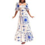 Women's Temperament Elegant Fashion Printing Lantern Short Sleeve A-Word
