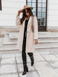 Autumn and Winter Three-Quarter Sleee Vintage long coat women 2021 Elegant -Neck Button Lapel Pocket Woolen Coat