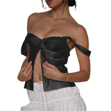 Front Slit Tie-Up Bustier Top-Outfit