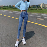 Toloer Female Autumn 2024 New Korean Version Slim Show Thin High Waist Two Buckle Elastic Small Feet Pencil Pants Tide-Outfit