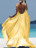 Summer New Women's Dress Fashion Suspender Beach Skirt Loose Solid Color Lace Open Back Large Swing Women's Long Dress