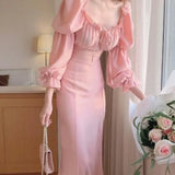 Toloer Chic Summer New Show Thin Temperament French Grandiflorum Tea Break Dress With Slit Dress-Outfit