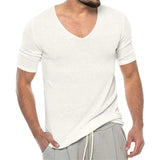 Men's Thin V-Neck Solid Knitwear Summer Short-Sleeved Knitted T-Shirt