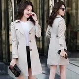 Trench Women Coat Turn Down Collar Full Sleeve Solid Slim Fit Jackets Double Breasted Mid Length Coats Splice Autumn-Outfit