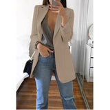 Women Autumn Blazer Jacket Solid Color Long Sleeve Work Suit Coat Office Lady Elegant Tops Casual Cardigan