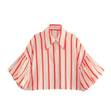 Short Top 2025 Spring New Five-Point Sleeve Bubble Bubble Sleeve Loose Stripe Small