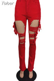 Big Hole Hollow Bodycon Jeans Women High Waist Side Tassel Patchwork Flare Pant Streetwear Bell Bottom Denim
