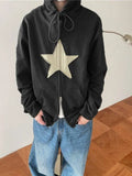 Vintage Star Patch Baggy Zip Up Hoodie-Outfit