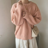 2022 New Women's Pullovers Vintage Korean Style Long Sleeve Round Neck Casual Loose Ladies Knitting Tops Sweaters