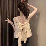 Bow Camis Women Summer Fashion Solid Ruffles Casual Crop Tops Female Korean Chic Sleeveless Holiday All-match Tanks New-Outfit