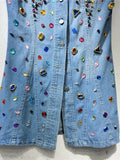 Women Denim Dress Sleeveless Diamonds Gemstone Tassel Slim High Waist Single Breasted Dress 2024 Summer New Fashion 29L2129-Outfit