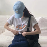Toloer East Gate Spring Minority Age Reduction Round Collar Tie Bow Print Loose Versatile Short-Sleeved T-Shirt Top-Outfit