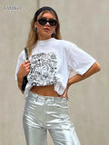 Sign Print Tee T-shirt White Cotton Summer Tshirt 2023 Casual Tops Femme Fashion Streetwear Tee Shirts O-Neck Pullover-Outfit