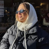Women Y2K Retro Goth Hooded Scarf Hats Solid Color Knitted Pullover Drawstring Balaclava Winter Warm Hat Beanie Cap-Outfit