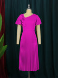 Multi-Color Lotus Leaf Sleeve Pressure Skirt Dress 100 Folds Short Sleeve Dress Elegant