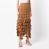 Toloer 2024 New Fashion Temperament Hollow Dot Design Sense Slim Slim Skirt In The Long Tassel Skirt-Outfit