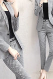 Piece Elegant Women Plaid Set New Fashion Vintage Office Business Casual Single Breasted Blazer Jacket Pants Feet