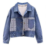 Toloer Sense Denim Jacket Female Autumn New Women's Loose Fashion Splicing Simple Korean Version Jeans Jacket-Outfit