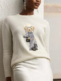 Women's Round-Necked Bear Cartoon Casual Free Sweater Raff Cashmere Knitted Shirt