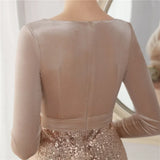 Winter Elegant Velvet With Sequins Deep V Neck Long Sleeve Slit Cocktail Eevening