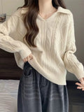 Collar French Retro Twist Sweater Female Autumn Winter 2023 New Loose Wear Lazy Wind Show Thin Sweater-Outfit