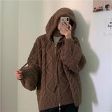 Cable Knit Zip Up Hooded Cardigan-Outfit
