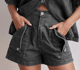 Summer Women's Casual Retro Loose Shirt Denim Shorts Set