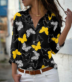 Print Blouses For Women Turn-down Collar Long Sleeve Elegant Office Lady Tops Casual Plus Size Fashion Shirts