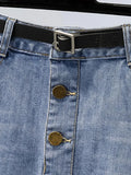 Women's Denim Skirt High Waist Patchwork Irregular Pleated Colored Stripes Long Skirts 2024 Summer New Fashion 29L6536-Outfit