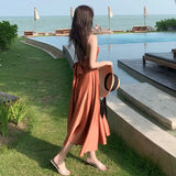 Retro Satin Sexy Super Fairy White Sling Dress Seaside Holiday Wind Dew Back Beach Dress Female Summer-Outfit