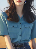 Toloer Dopamine Wears A Special Small Shirt High-End Shirt Gas Age-Old Blue Short-Sleeved Shoulder Shirt