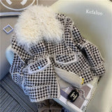 2022 Autumn Winter Faux Lamb Fur Sheepskin Coat Plaid Granular Sheep Shearing Jacket Female Casual Warm