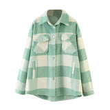 Loose Casual Wool Plaid Jacket Women Turn Down Collar Fashion Coat With Pockets Autumn Long Sleeve Ladies Jackets