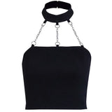 Sexy Harajuku Metal Chain Gothic Hip Hop Women Tops Choker Halter Neck Chain Punk Backless Crop Vest Top-Outfit