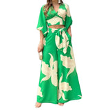 Toloer Women's V-Neck Lantern Sleeve Short Long Sleeve Top Wide Leg Pants Fashion Casual Suit